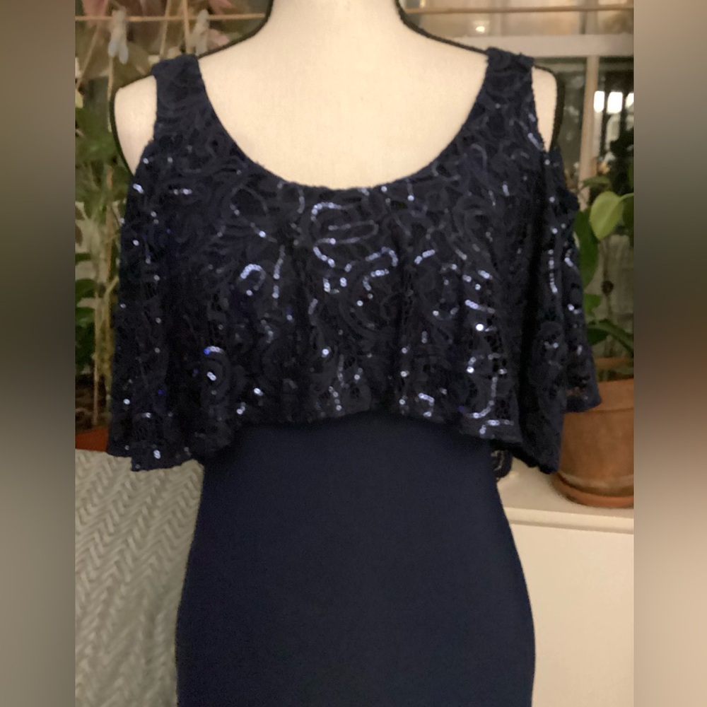 Marina maxi dress with shiny ruffle. Size 4